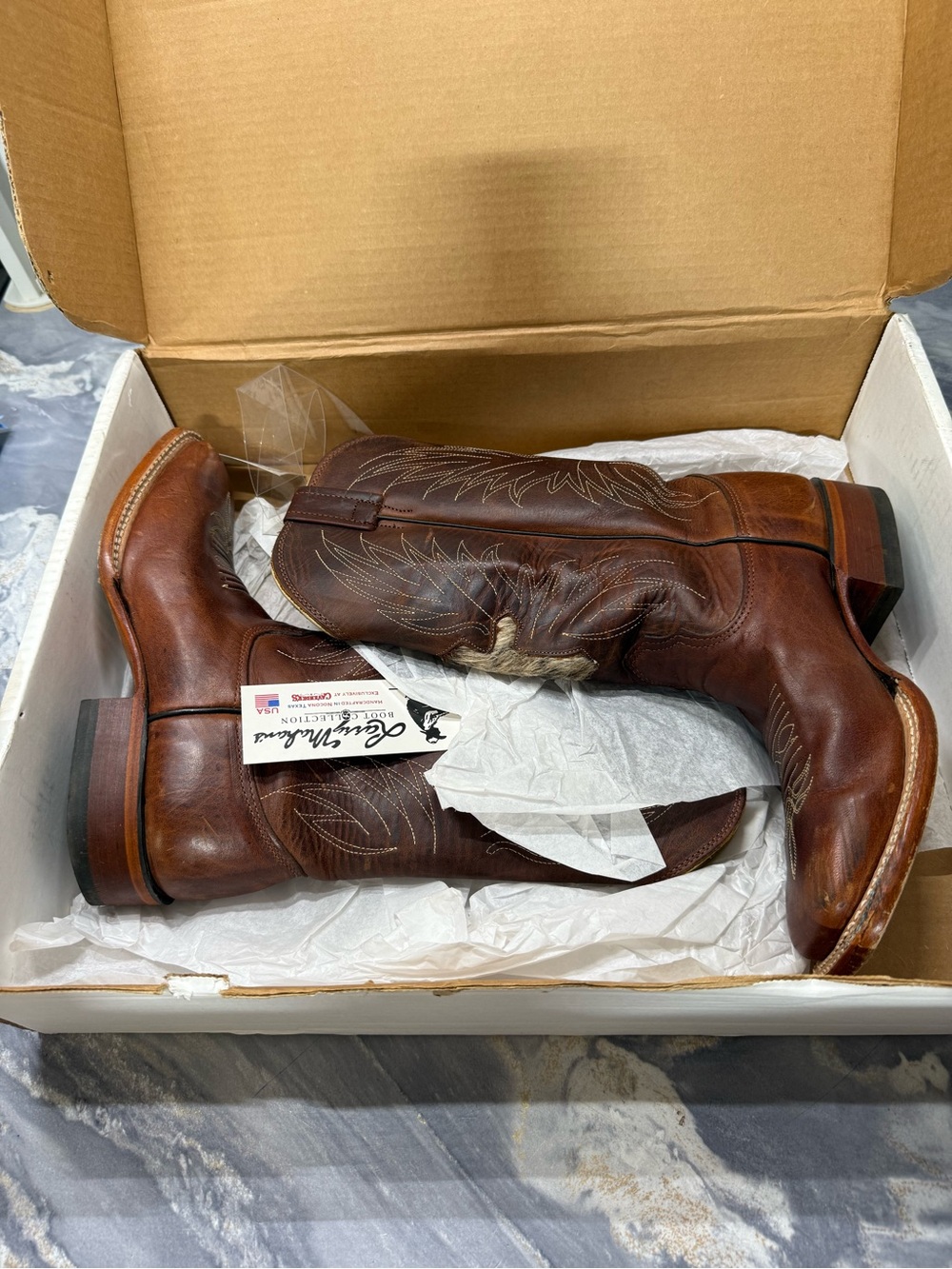 Vintage Cowgirl Boots Larry Mahan Oiled Leather With Horsehair Size 8,5